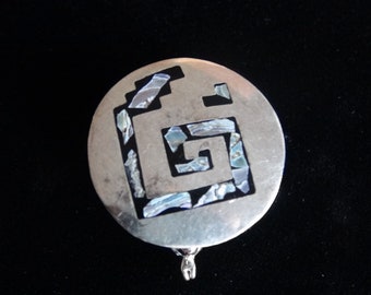 Vintage Pill Boxes Alpaca Silver With Abalone Shell Inlay Aztec Design