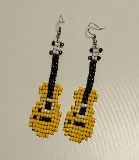 Guitar ukulele earrings beadedtoho beads hand made Etsy