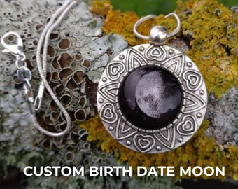 Moon phase Choker Birthday Jewelry - Birth Moon Custom Pendant Stainless Steel Necklace - - Mothers Day Necklace - Birth Moon Necklace
