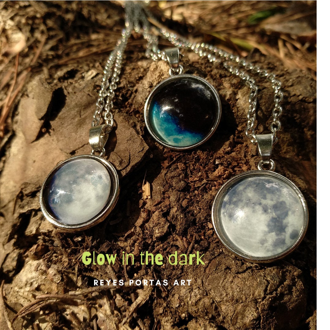 Girl Glowing Moon Pendant Glow In Moon Phase Birthday Necklace