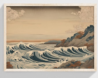 Japanese Wave Art Print, Ukiyo-e Coastal Decor (Digital Download)