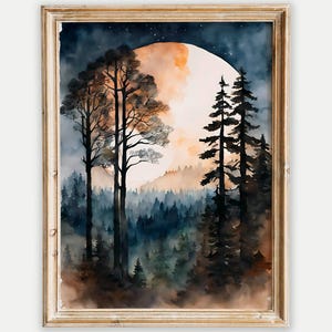 Full Moon Pine Forest Art Print: Mystic Lunar Decor (Digital Download)