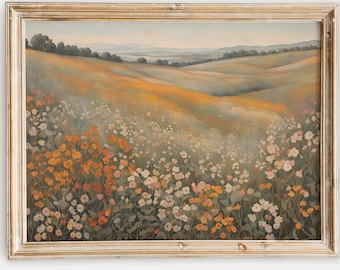 Vintage Wildflower Field Print: Rustic Botanical Wall Art (Digital Download)