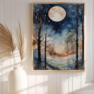 Full Moon Pine Forest Art Print: Mystic Lunar Decor (Digital Download)