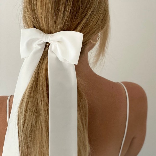 Satin Bridal Hair Bow Long - Bridal Separates / Wedding