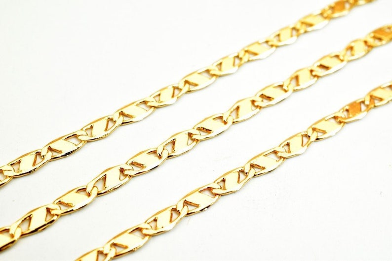 3 Feet 18K Pinky Gold Filled Anchor ChainMarine ChainFigarucci Chain Width 3mm Thickness 1mm Gold-Filled finding for Jewelry Making PGF18