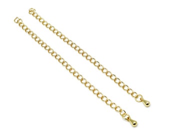 Cadena de extensión alternativa chapada en oro con colgante – Cadena de collar ajustable, accesorios de joyería, 8,9 cm de largo, 3 mm de ancho, 1 paquete = 6 piezas