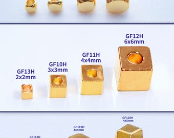 18K Gold gefüllte quadratische sechseckige Würfelperlen, schlicht, nahtlos, rund, verschiedene Größen ab 2 mm, Schmuck, USA, Verkäufer, verkauft 12 Stück/Pkg