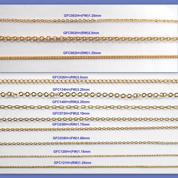 3 Ft Gold Filled Flat Cable, Link Extension Chain 18K 1.15/1.25/1.6/1.75/2.0/2.10/2.25/3.0/3.25mm Findings dainty shiny For Jewelry Making