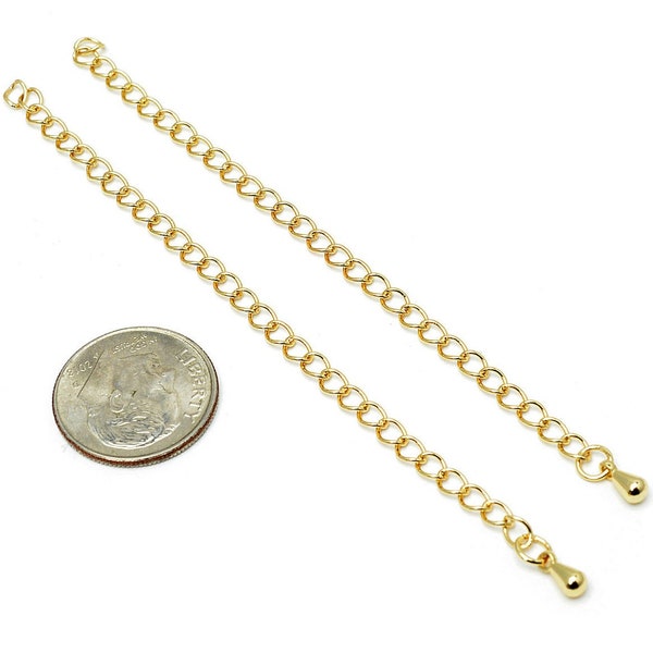 Gold Filled 14Kt Extension with drop in the bottom Cable Link Chain 3.5" Long 3mm width ,1 Pack= 6 PCS