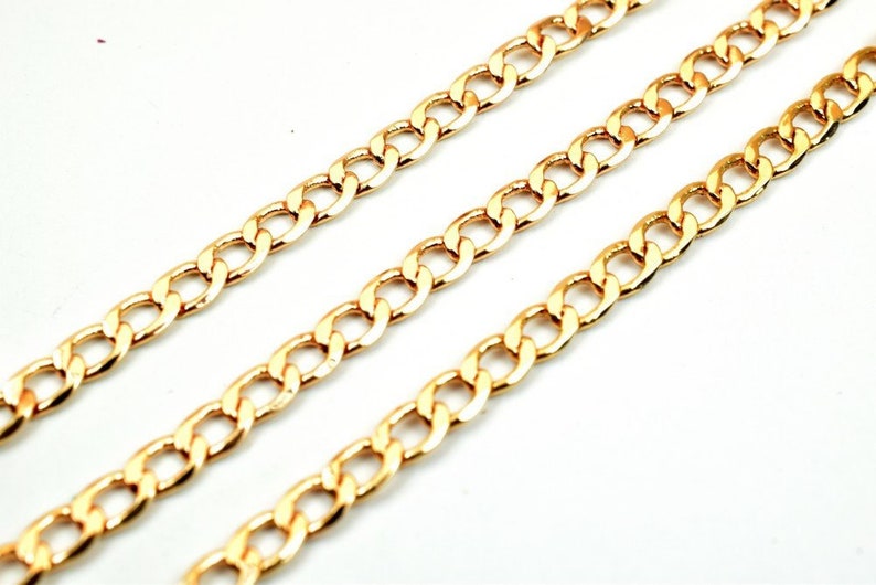 3 Feet 18K Pinky Gold Filled Chain Cuban Link Chain Cable Chain Width 3mm Thickness 1mm Gold Filled Finding Chain For Jewelry Making PGF19