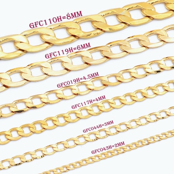 3 Ft/PK 18K Gold Filled Chain Figaro Cuban Curb Chain Width 2mm/3mm/4mm/4.5mm/5mm/6mm/8mm customize findings Jewelry supplier and wholesale