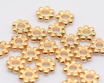 Perles d'espacement de fleurs rondes remplies d'or 18 carats, différentes tailles 7mm, 4mm,6mm,8mm, bijoux, vendeur américain, vendu 12 pièces/PK