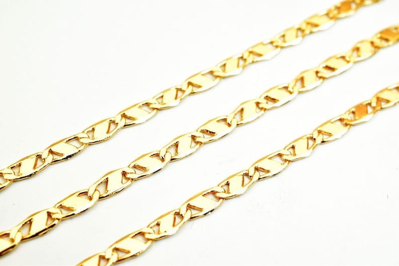 3 Feet 18K Pinky Gold Filled Anchor ChainMarine ChainFigarucci Chain Width 3mm Thickness 1mm Gold-Filled finding for Jewelry Making PGF18