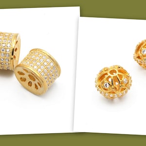 Cuentas/redondo/espaciador de filigrana, hallazgos alternativos de micropavé rellenos de oro de 18 k con circonita cúbica transparente, oferta, paquete de 3