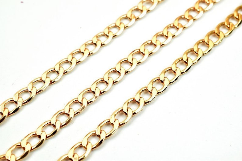 3 Feet 18K Pinky Gold Filled Chain Cuban Link Chain Cable Chain Width 3mm Thickness 1mm Gold Filled Finding Chain For Jewelry Making PGF19