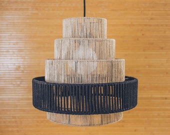 Handmade Farmhouse Chandelier, Jute Rope Ceiling Pendant Light