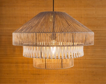 Lámpara colgante boho hecha a mano, candelabro con cordón de algodón natural