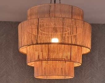 Oversize Jute Rope Pendant Light, Rustic Woven Chandelier