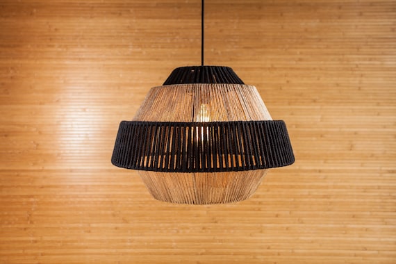Pantalla De Lámpara Rústica Luz Colgante Negra Sombra - Black Rattan Ceiling Light Pantalla De Lámpara Rústica Luz Colgante Negra Sombra - Black Rattan Ceiling Light