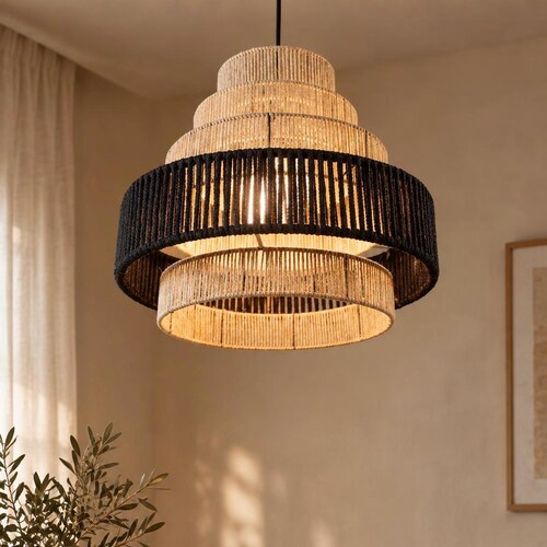Handmade Farmhouse Chandelier, Jute Rope Ceiling Pendant Light