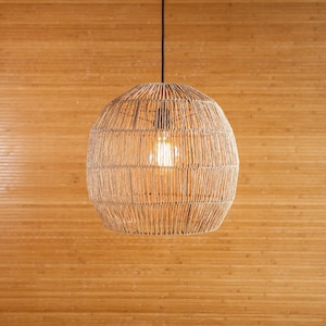 Rustic lamp shade, rattan lamp shade, bamboo lamp shade, modern ceiling light, plug in ceiling light, hanging light fixture, macrame light
