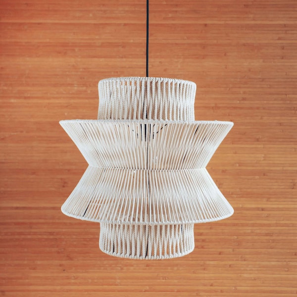 Swedish farmhouse, mid century lighting, modern light, macrame chandelier, macrame light, plug in ceiling light, ceiling light shade