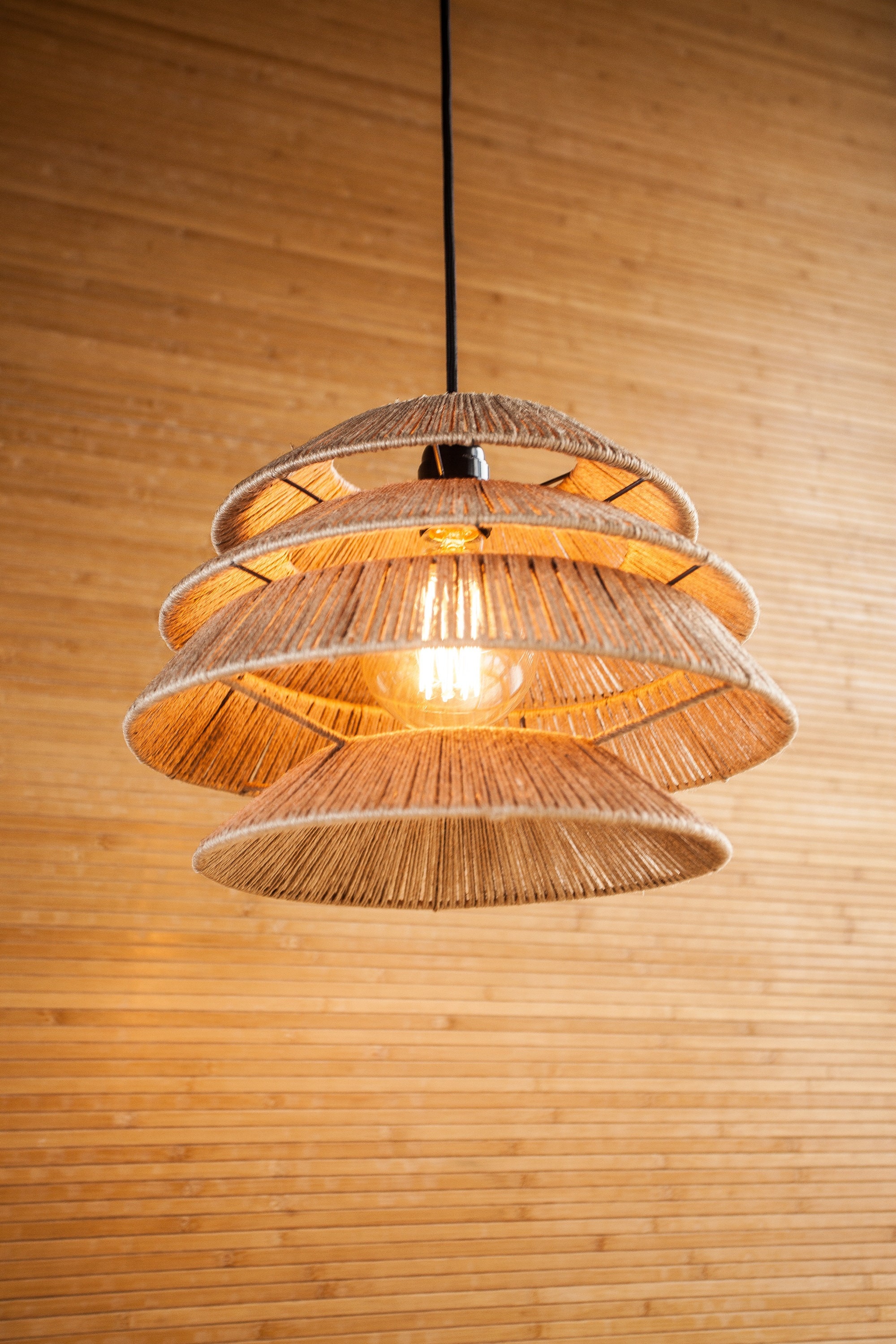 Bamboo lamp shade modern pendant light plug in ceiling Etsy