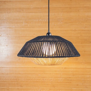 Black pendant light, macrame chandelier, macrame light, plug in ceiling light, pendant light shade, rope light, woven light, rustic lighting