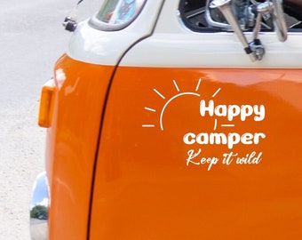 Happy camper keep it wild soleil sticker van camper | autocollant pour voiture van camping-car décalcomanie vinyle