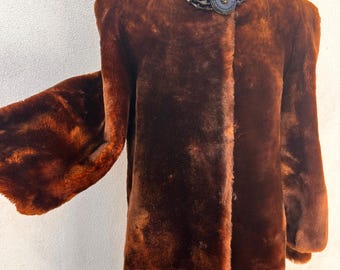 Vintage 70s Mouton Fur Coat: Brown Lamb Shearling, Balloon Sleeves