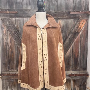 Vintage Mexico Poncho Suede Boho Cape Leather