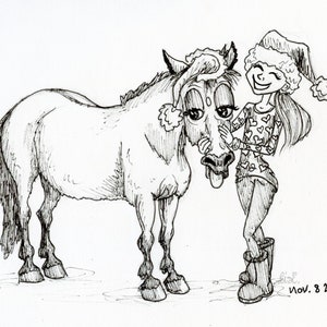 Cartoon Portraits! - Horse and Rider - Equine Sketches - Equestrian Gift - Stocking Stuffer - For Her
