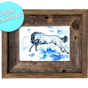 Jumping Horse - Watercolor Digital Download - Horse Printable - Blue Roan - Country House Wall Art