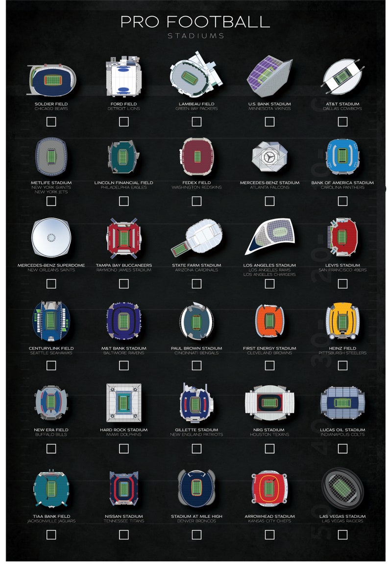 Football Stadium Checklist Poster NFL Pro Football Etsy
