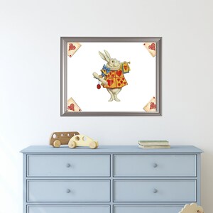 WHITE Alice in Wonderland Rabbit Print - Playroom Print - Nursery Art - Alice in Wonderland Wall Art - Digital Download