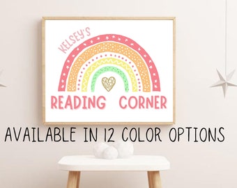 Rainbow Reading Corner Print - Personalized Reading Corner - 12 color options - Digital Download - Reading is Fun Print