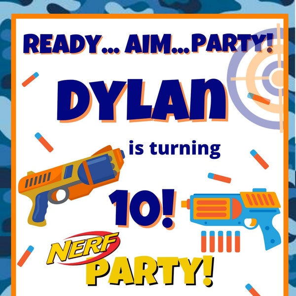 Nerf Birthday Party Printable Invitation - Birthday Party Digital Invite - Nerf Battle Birthday Party Invite - Print & Mail or Send as Text