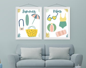 Summer Vibes Art Print Set – Boho Beach Decor (Digital Download)