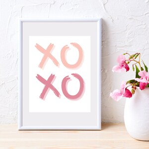 Valentinstag Digitaler Download Druck - XOXO Valentinstag Kunst - Valentinstag Dekor - Valentinstag Aquarell Drucke - Umarmungen und Küsse Kunst