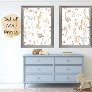 Set of 2 ABC and 123 Nursery Prints with Animals - Letters and Numbers Prints - Nursery Art - Digital Download - Playroom Prints, Alphabet