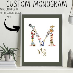 Custom Alice in Wonderland Poster Initial Print Kids - Custom Name Print - Nursery Art - Alice in Wonderland Wall Art - Digital Download