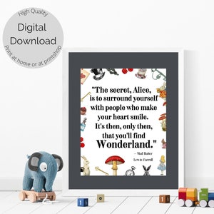 The Secret Quote Alice in Wonderland Poster - Playroom Print - Nursery Art - Alice in Wonderland Wall Art - Digital Download - Inspirational