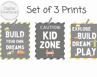 Construction Truck Prints, Inspirational Kids Wall Art (Digital Download)