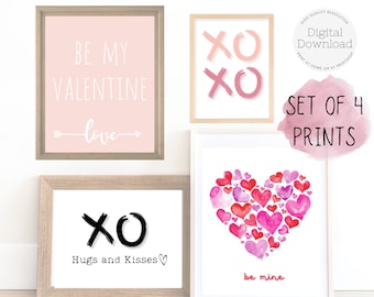 Valentine's Day Watercolor Prints - XOXO Art, Set of 4 (Digital Download)
