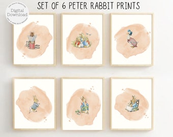 Peter Rabbit Prints Set – Peach Nursery Wall Art (Digital Download)