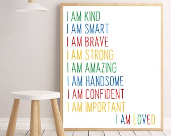 I am Loved Print, Kind Smart Brave Strong, Kids Room Art (Digital Download)