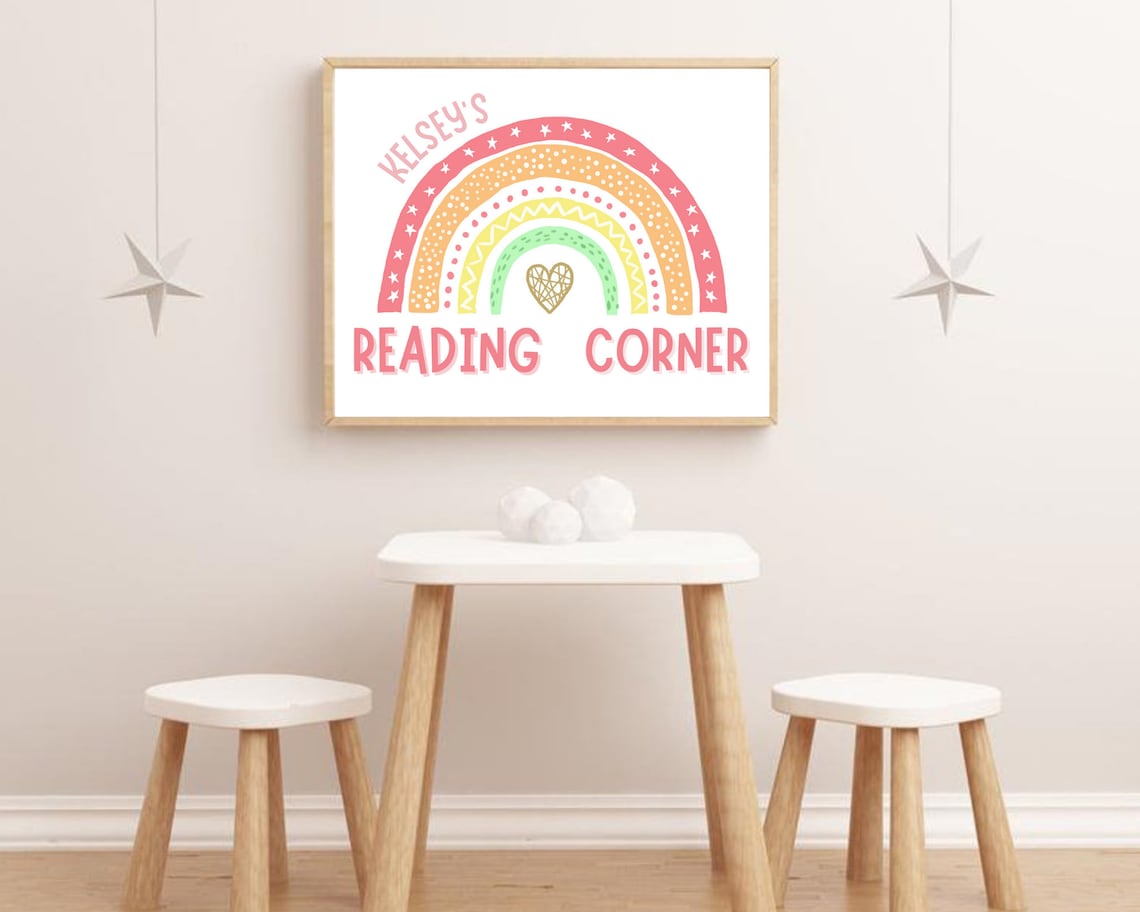 Rainbow Reading Corner Print Personalized Reading Corner Etsy