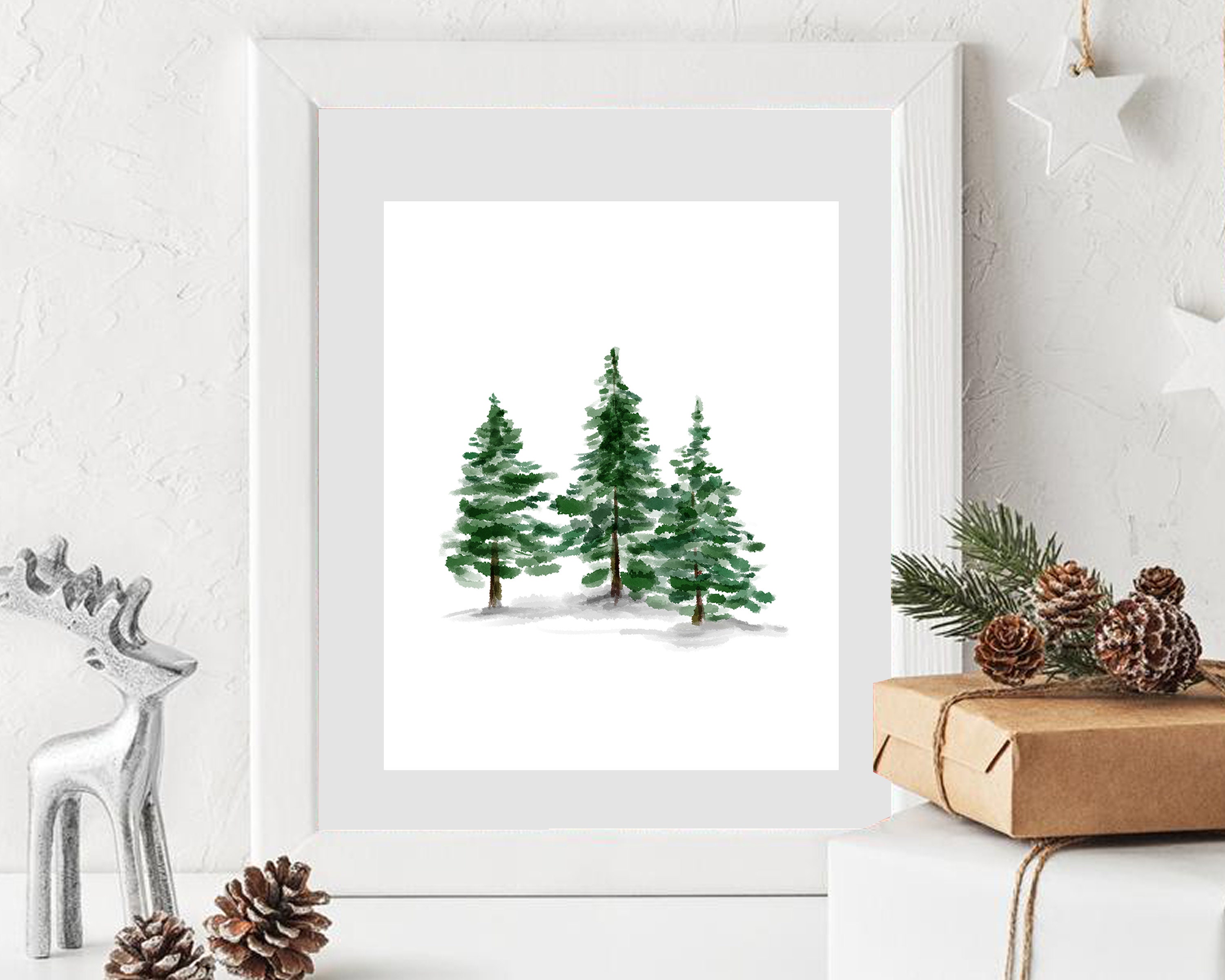 Watercolor Christmas Trees Christmas Mantle Decor Christmas | Etsy