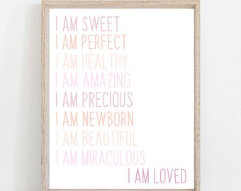 I am Loved Baby Girl Print, Nursery Decor (Digital Download)